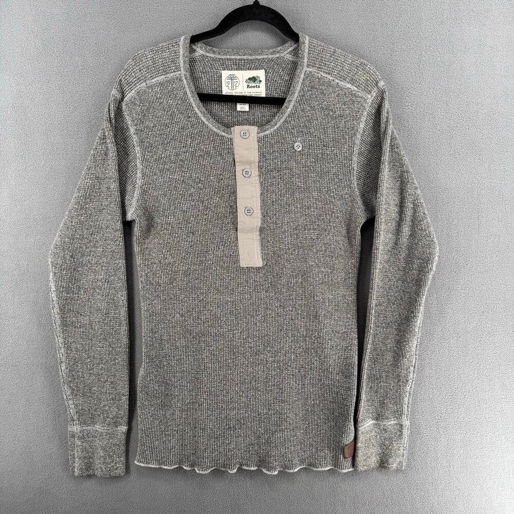 Roots x Tom Thomson Long Sleeve Thermal Mens‎ M Gray Canada Outdoor Cotton Blend